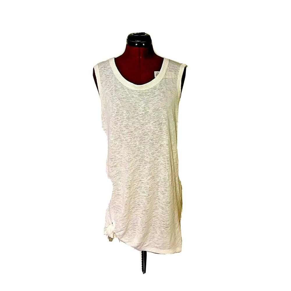 Bobeau Tank Top Women’s Size Large Ivory Slub Knit Tie Front Sleeveless Casual